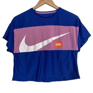Nike Crop Top Swoosh Size XL Pink and Blue